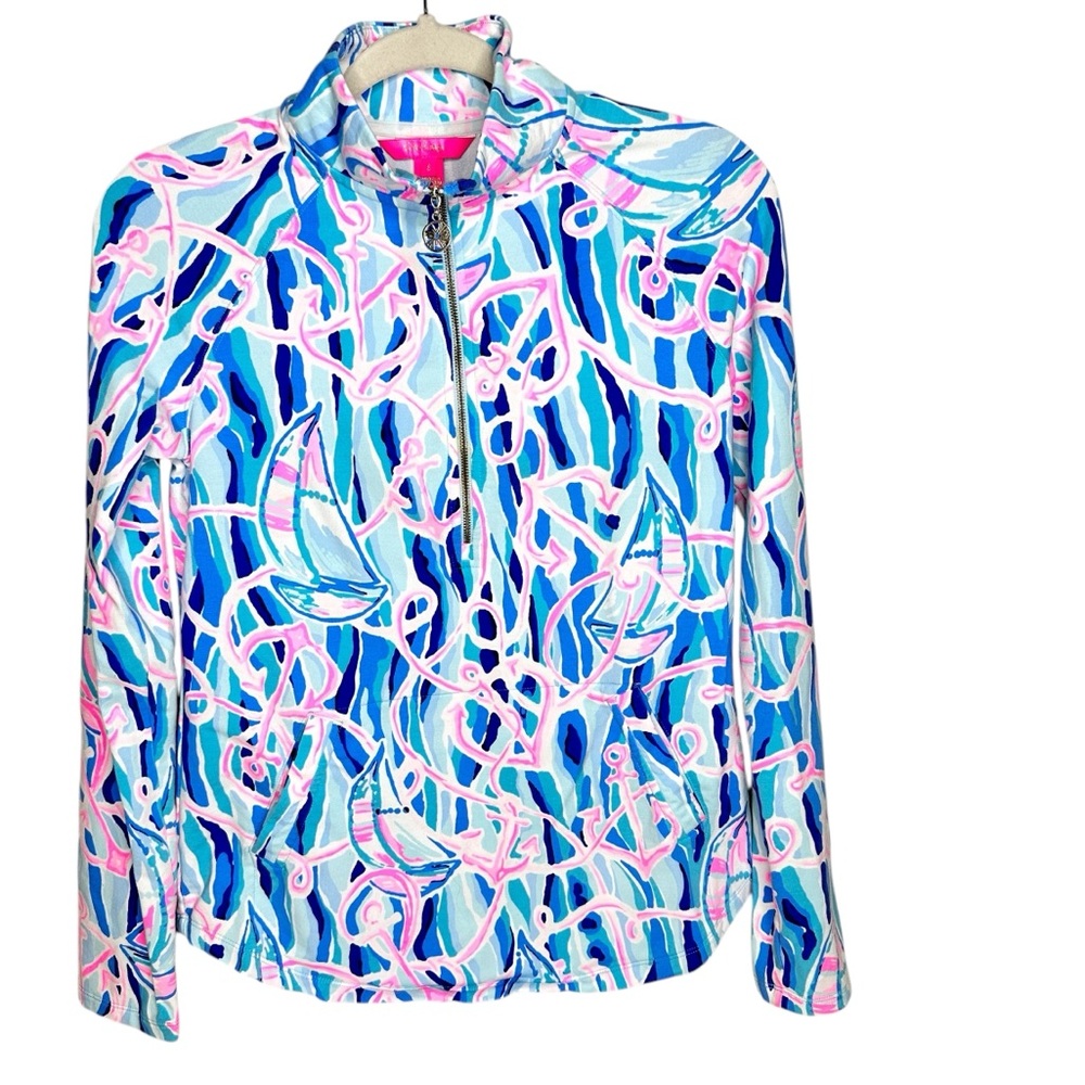 Lilly Pulitzer UPF 50+ Skipper Popover Skim Blue Reel Nauti Small Top Sweatshirt - Picture 4 of 12